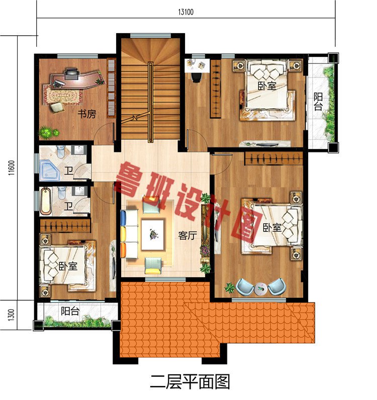 占地130平方米农村三层别墅楼房全套设计施工图效果图