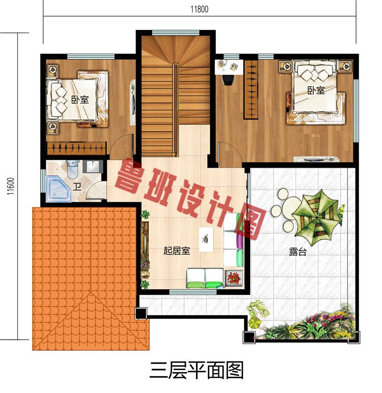 占地130平方米农村三层别墅楼房全套设计施工图效果图