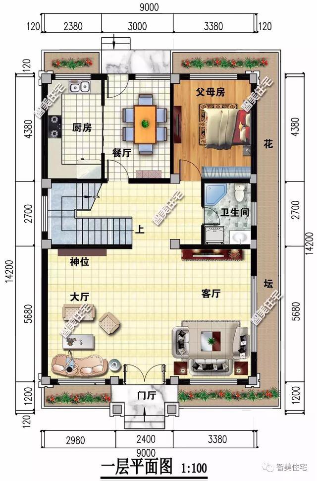 2栋宽9米的农村别墅，欧式外观都很精致，第二栋平屋顶造价低