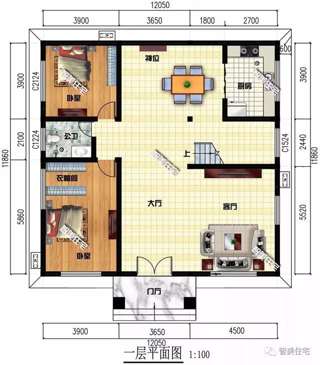 12×11.86米农村别墅，户型简单布局好，造价38万