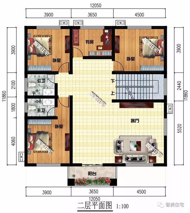 12×11.86米农村别墅，户型简单布局好，造价38万