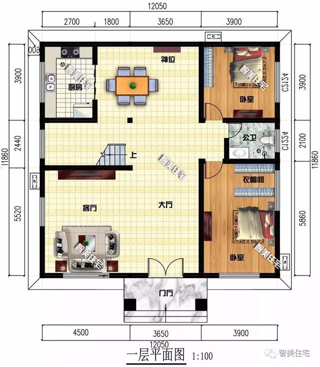 12×11.86米农村别墅，户型简单布局好，造价38万