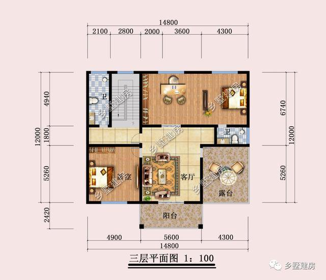 14.8×12米三层漂亮别墅，带车库，农村建一栋人人都称赞