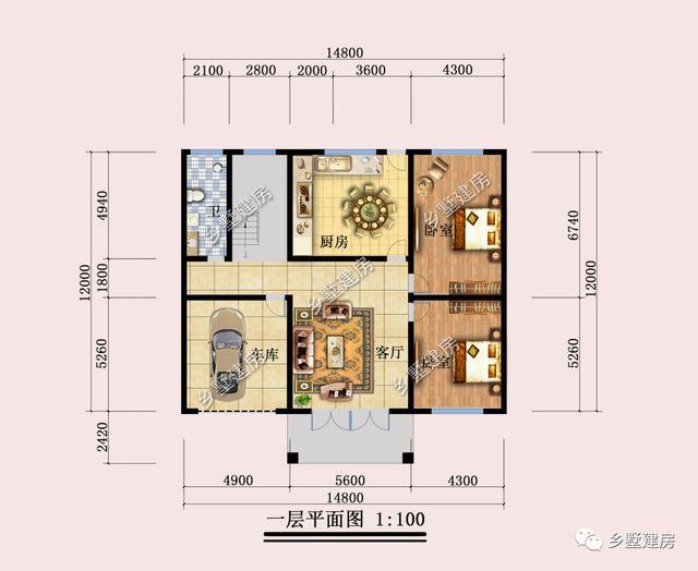 14.8×12米三层漂亮别墅，带车库，农村建一栋人人都称赞