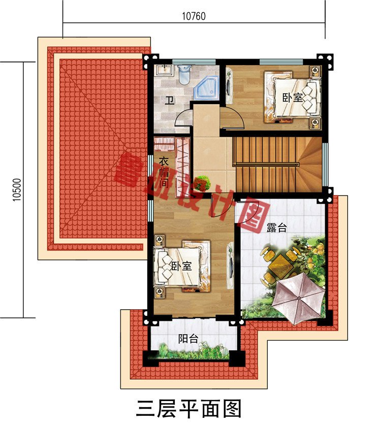 农村两层半欧式自建别墅全套设计施工图，含外观效果图