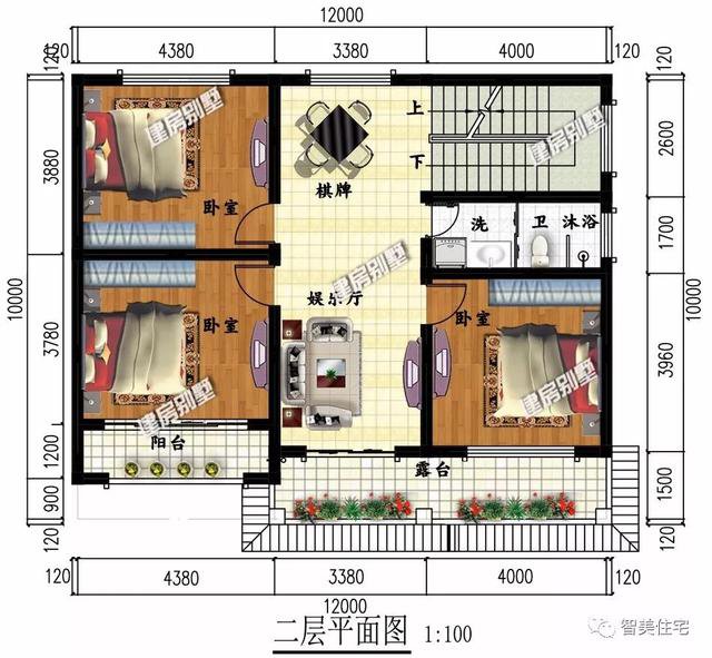 尺寸12×10米的两栋自建房，户型简单造价低，20多万够了