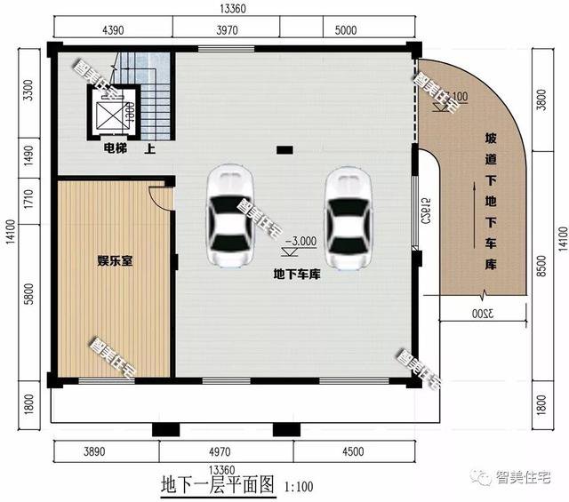 13.36×14.1米农村别墅，带地下室车库，全村属它最气派