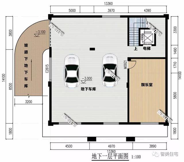 13.36×14.1米农村别墅，带地下室车库，全村属它最气派