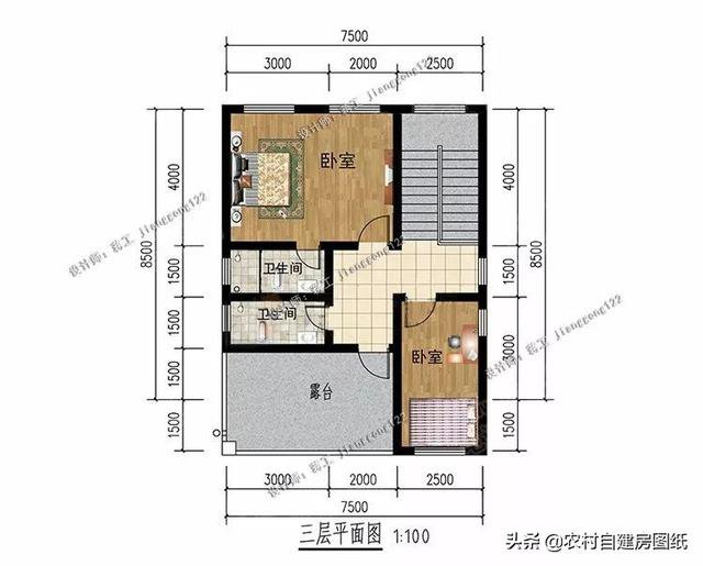 面宽7米左右，4款三层农村自建别墅，80平能建出120平的既视感