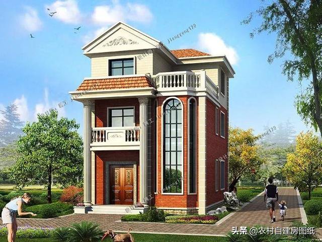 面宽7米左右，4款三层农村自建别墅，80平能建出120平的既视感