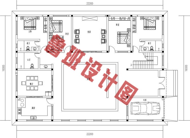 新款二层中式风格四合院别墅设计一层户型图