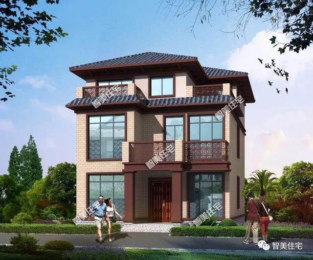 两栋建在上海的农村别墅，第一栋面宽小进深大，第二栋偏复古风