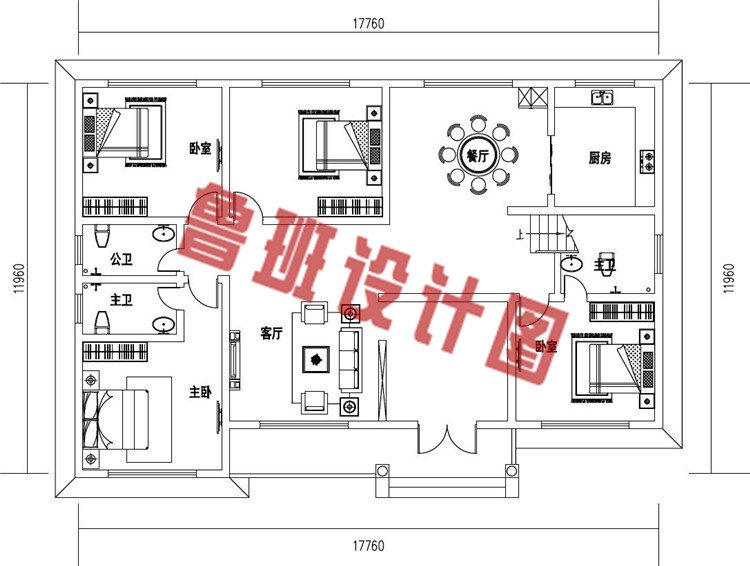 主体造价只要10万-15万的一层小别墅住宅设计一层户型图