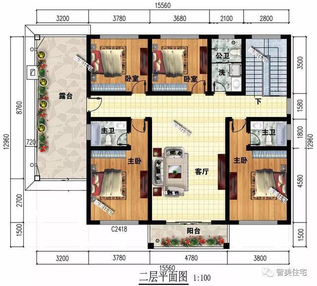 15.5×12.9米农村别墅，带茶室和棋牌房，造价30万