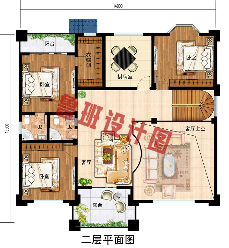 带挑空客厅三层豪宅自建房设计图，外观大气、高端