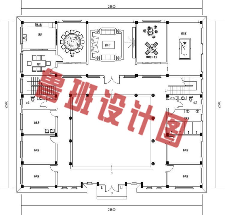 新款农村中式四合院二层别墅设计一层户型图