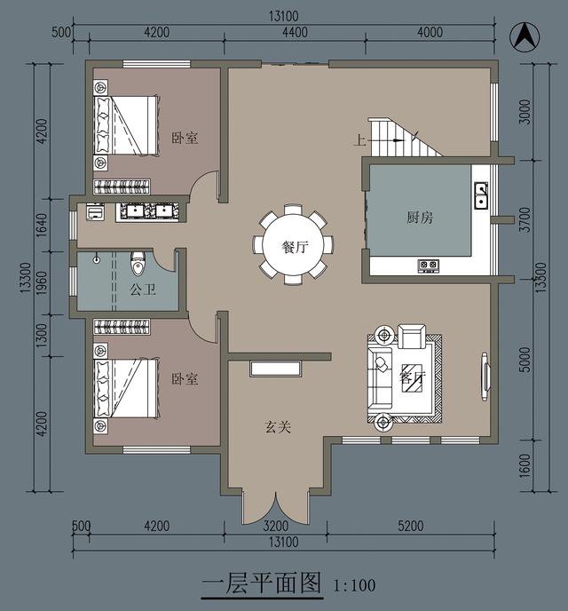 农村自建面宽13.1米二层别墅，6室1厅，户型方正，全家人都喜欢