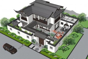 独具魅力的中式庭院别墅案例，前庭后院，连廊观景。