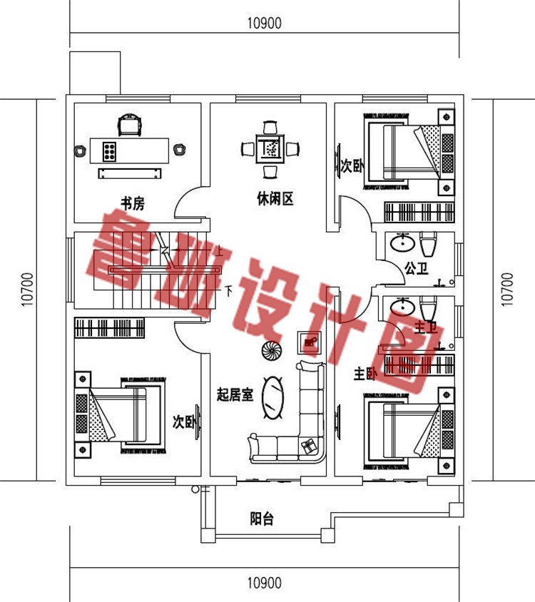 农村简单实用三层别墅设计二层户型图