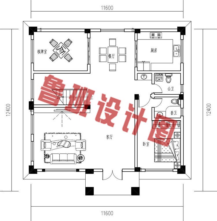 农村自建三层欧式别墅设计一层户型图