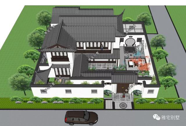 农村盖房，中式合院别墅更具独特魅力，前庭后院，连廊观景