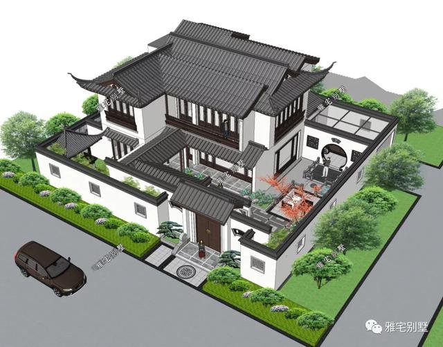 农村盖房，中式合院别墅更具独特魅力，前庭后院，连廊观景