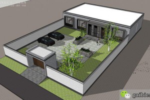 平屋顶进深10米一层别墅效果图，户型简单大方。
