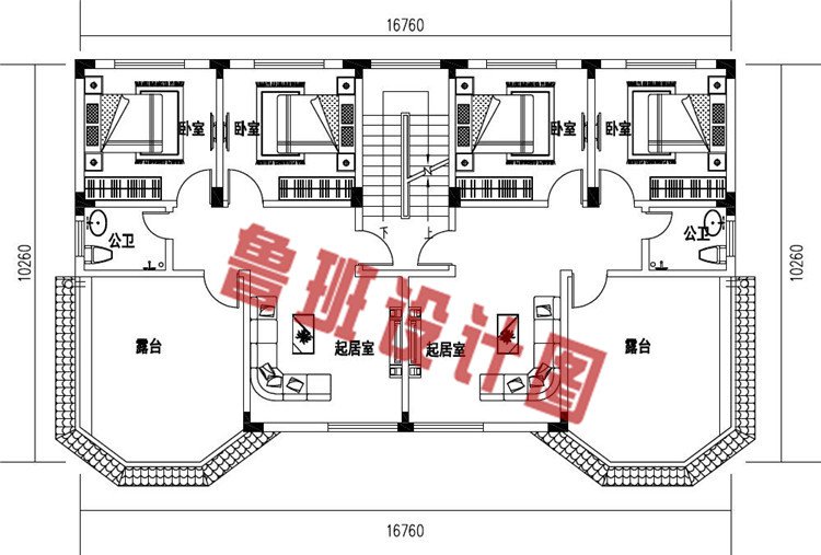 168平方米乡村三层欧式兄弟双拼别墅设计三层户型图