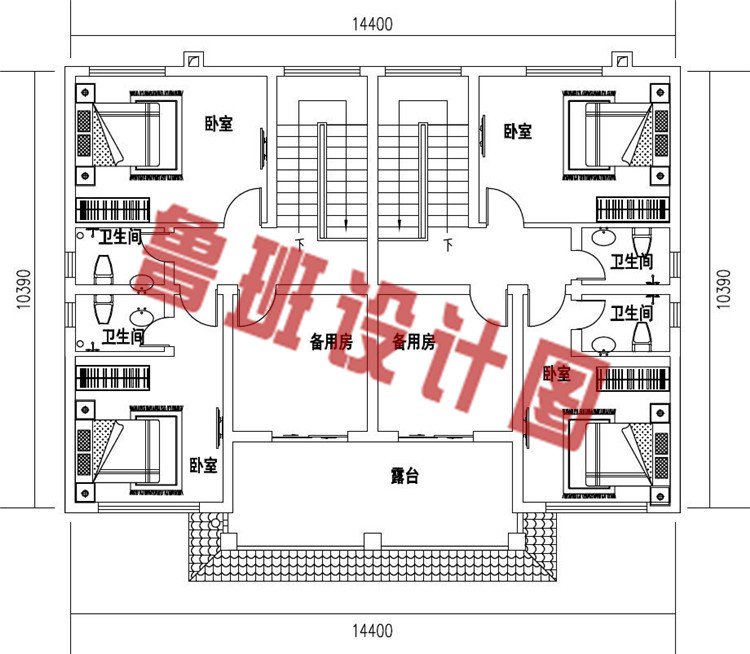 乡村简单实用三层双拼自建房设计三层户型图