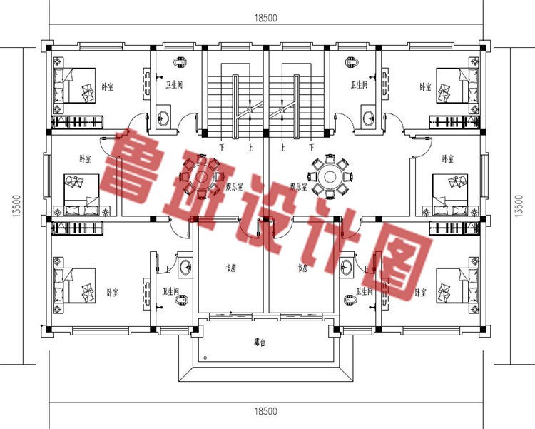 新农村欧式三层兄弟双拼别墅设计二层户型图