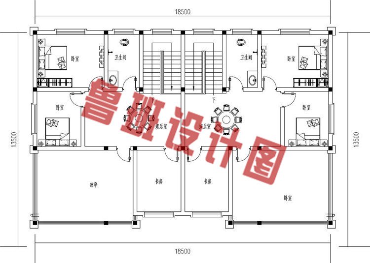 新农村欧式三层兄弟双拼别墅设计三层户型图