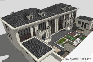 平谷两兄弟双拼别墅效果图，外立面颜色温润醇和。