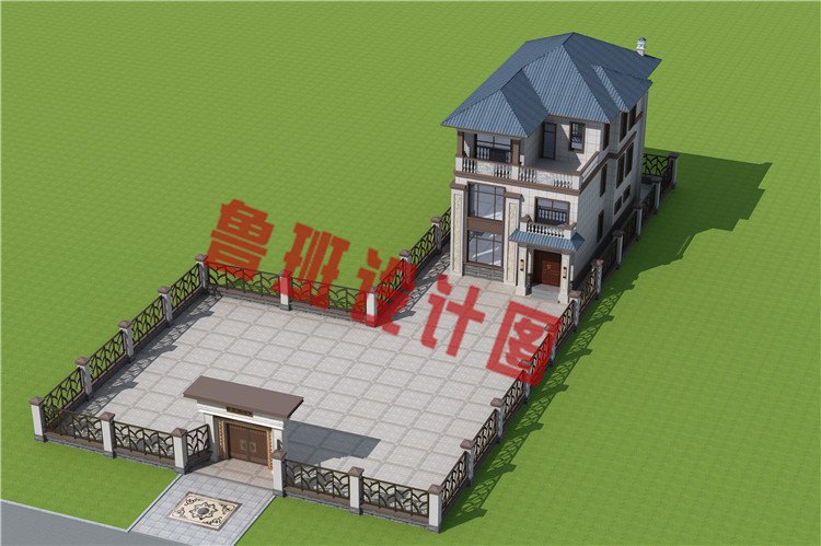 最新农村新中式三层别墅房屋设计外观图