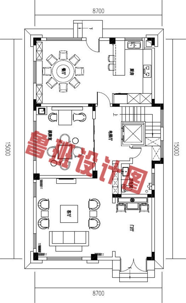 最新农村新中式三层别墅房屋设计一层户型图