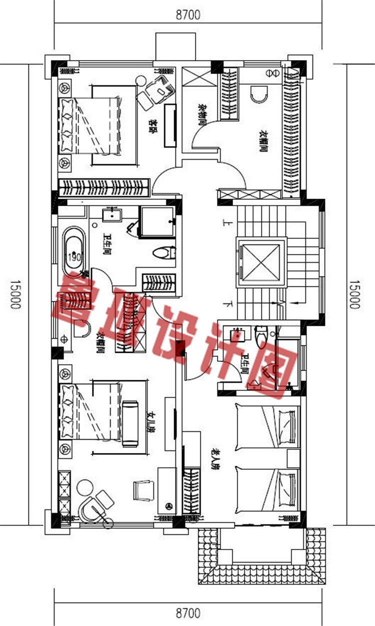 最新农村新中式三层别墅房屋设计二层户型图