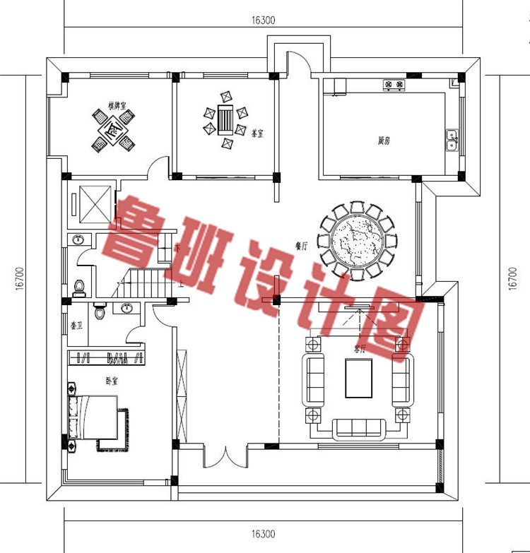 大户型三层现代风格别墅设计一层户型图