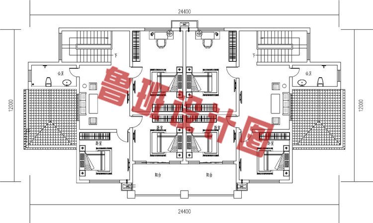 新农村欧式兄弟二层双拼别墅设计二层户型图