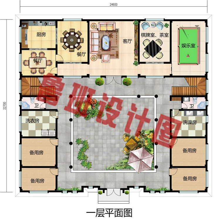 新款农村中式四合院二层别墅设计图