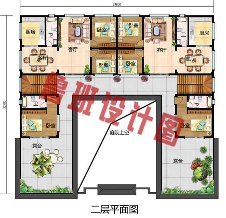 新款农村中式四合院二层别墅设计图