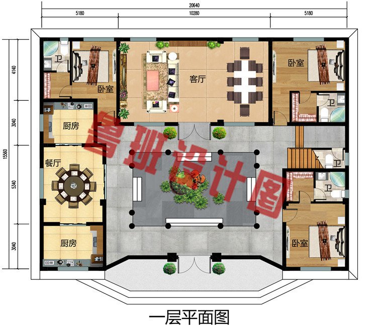 新中式现代二层小四合院别墅设计图，户型好，外观漂亮