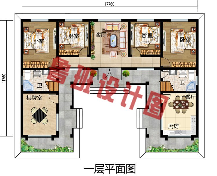 145平方米二层中式四合院别墅设计图，户型经典实用