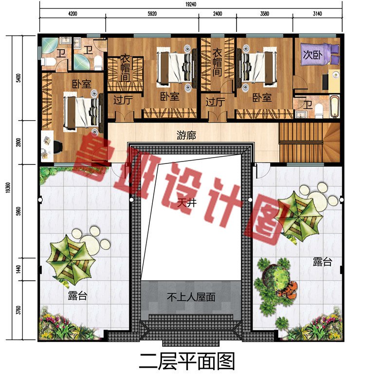 240平方米左右新中式四合院二层别墅设计图，带天井庭院