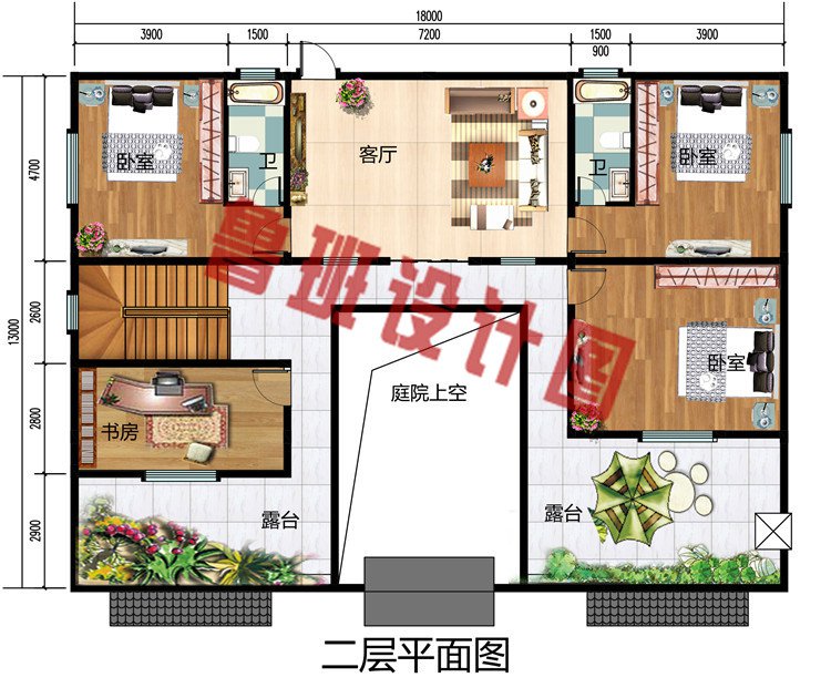 带庭院二层中式别墅设计图，中式四合院风格设计