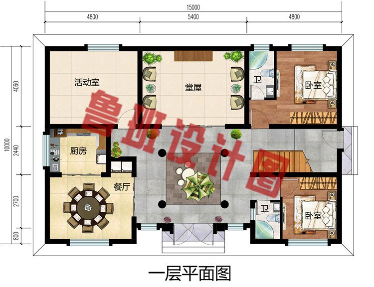 15X10米小型二层四合院别墅设计图，整体外型大方得体