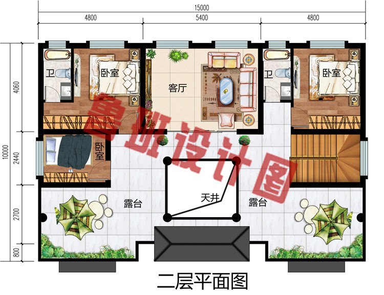 15X10米小型二层四合院别墅设计图，整体外型大方得体