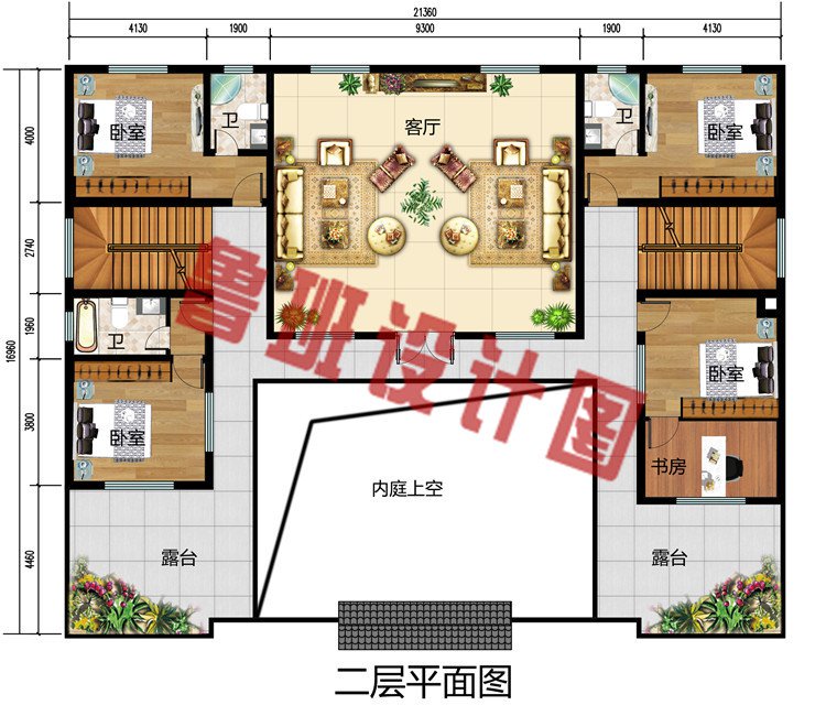 260平方米中式四合院房屋二层设计图，中式耐看