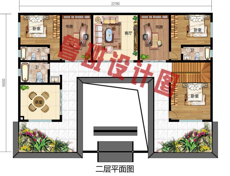 带车库农村自建二层中式四合院别墅设计图，砖混结构设计