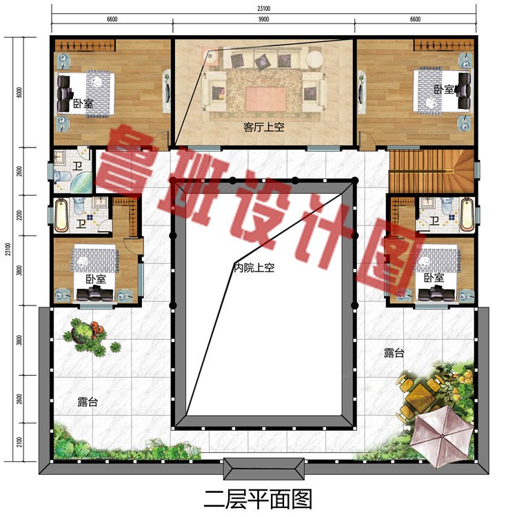 农村自建二层中式四合院别墅设计图，占地400平左右