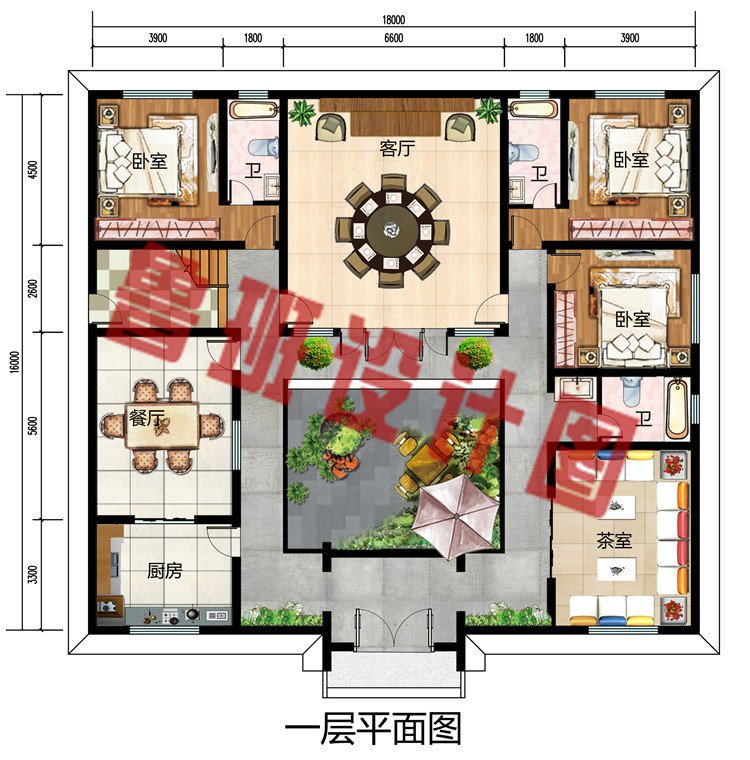 乡村二层中式四合院自建房屋设计图，农村四合院别墅推荐户型