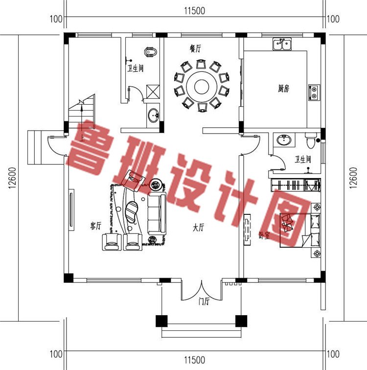 现代风格二层农村小别墅设计一层户型图